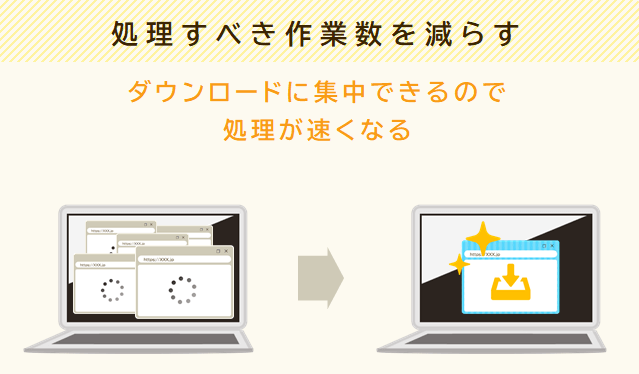 不要なタブやウィンドウを閉じるとダウンロードに集中できるので処理が速くなる