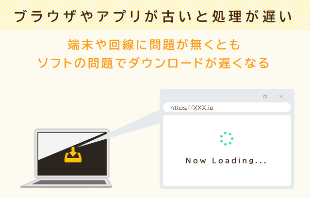 ブラウザやアプリが古いと端末や回線に問題が無かったとしてもダウンロードが遅くなる