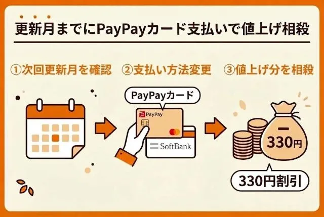 ソフトバンク光継続時の更新月確認とPayPayカード支払いによる値上げ相殺の手順図解