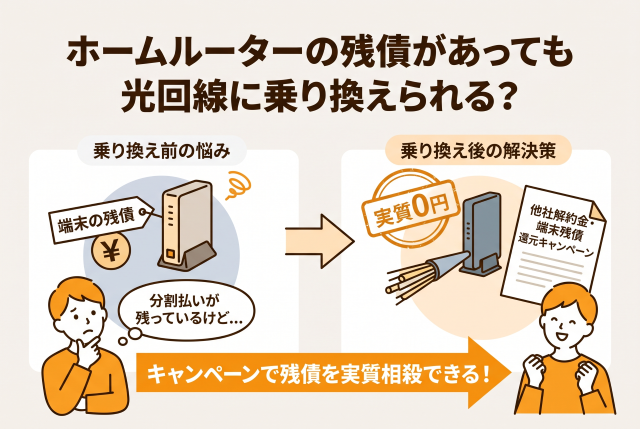 しかしこの残債についても、光回線事業者の「他社解約金・端末残債還元キャンペーン」を利用することで、数万円規模の端末残債を実質的に相殺することが可能です。